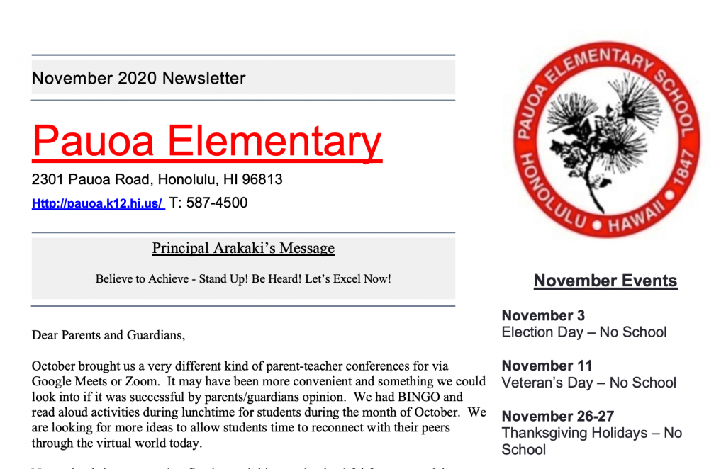 Link to PDF of Pauoa November Newsletter