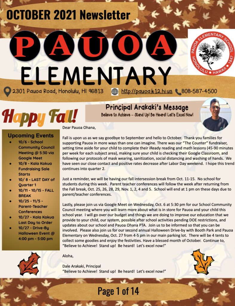 October 2021 Pauoa Newsletter