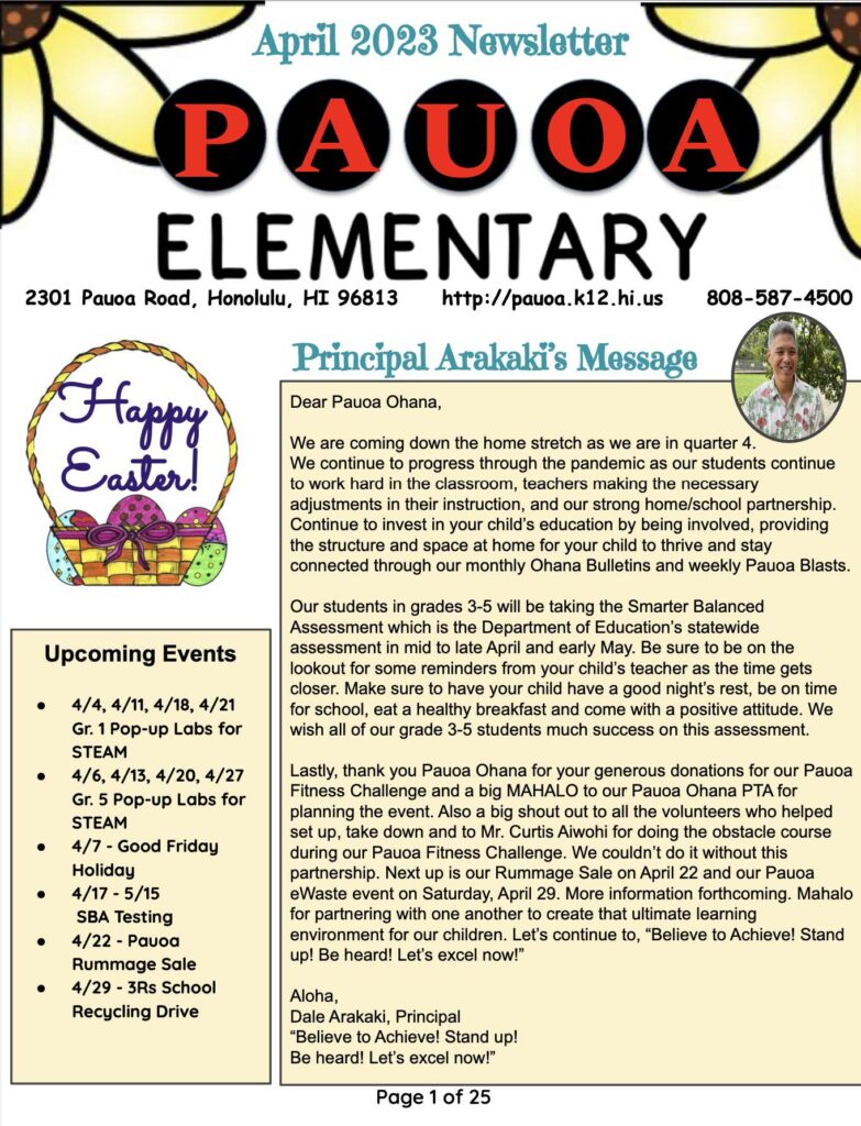Pauoa April 23 Newsletter Cover
