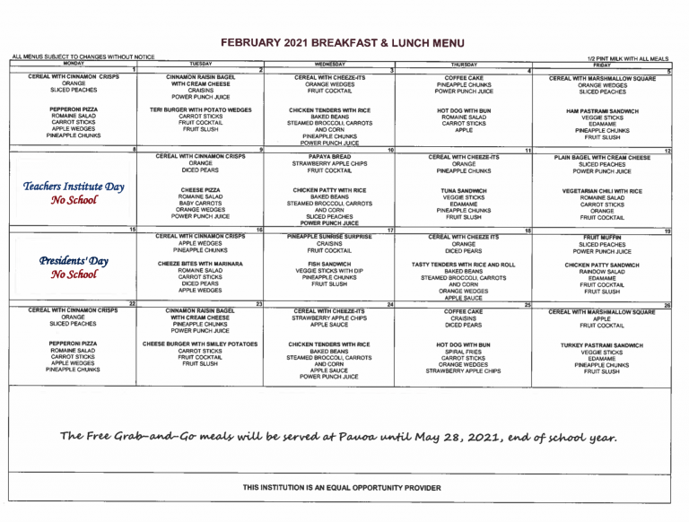 February 2021 Cafe Menu Pauoa