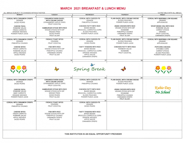 March 2021 Menu