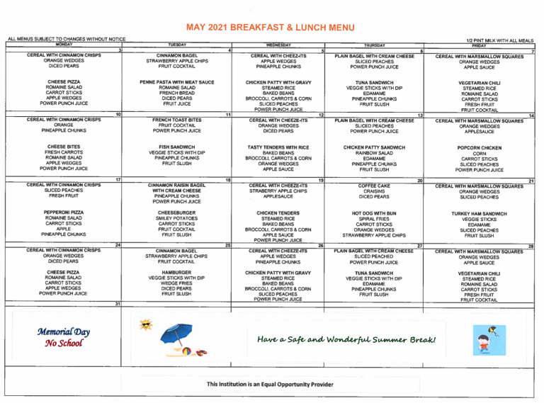 Pauoa Cafeteria May Menu