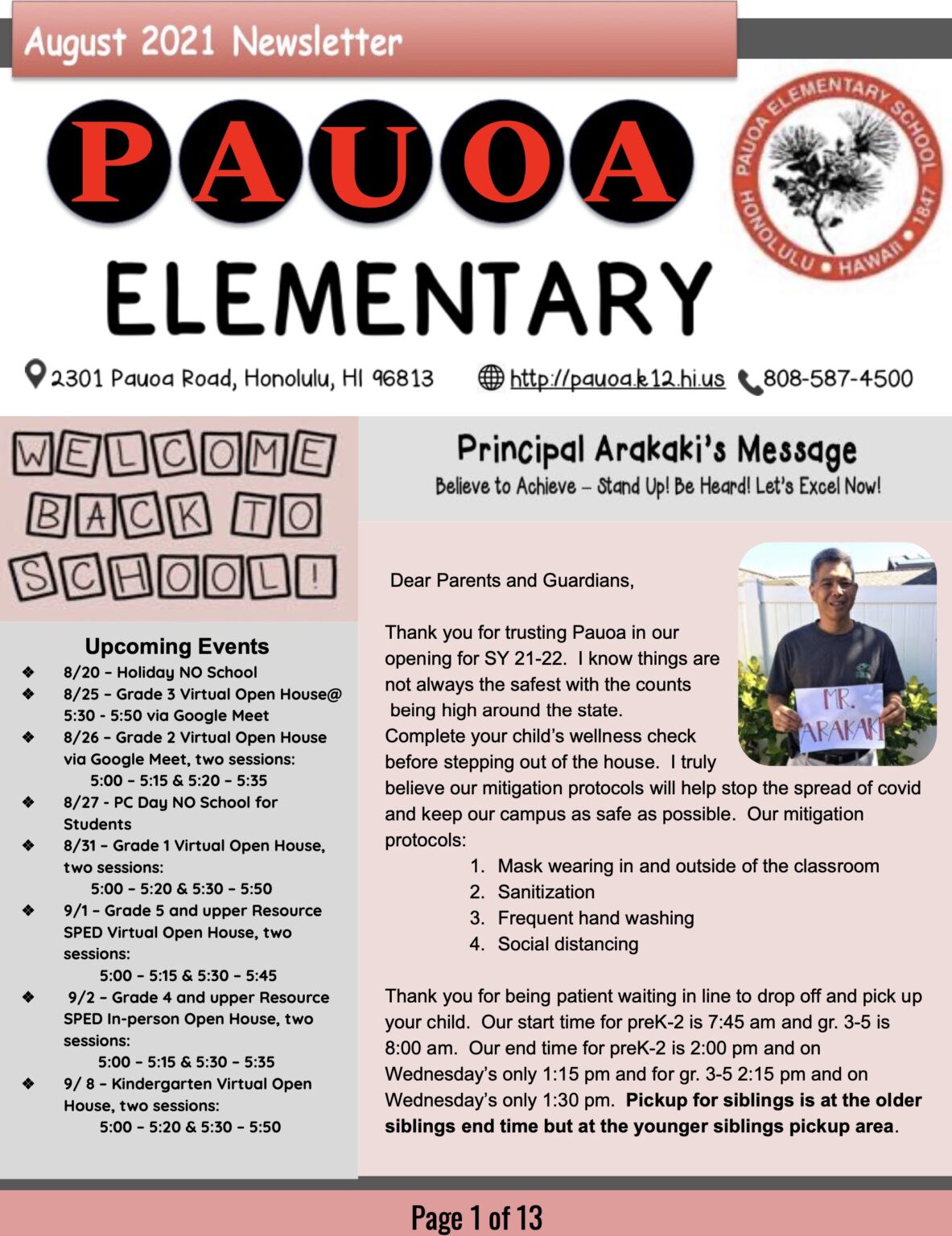 August 2021 Pauoa Elementary School