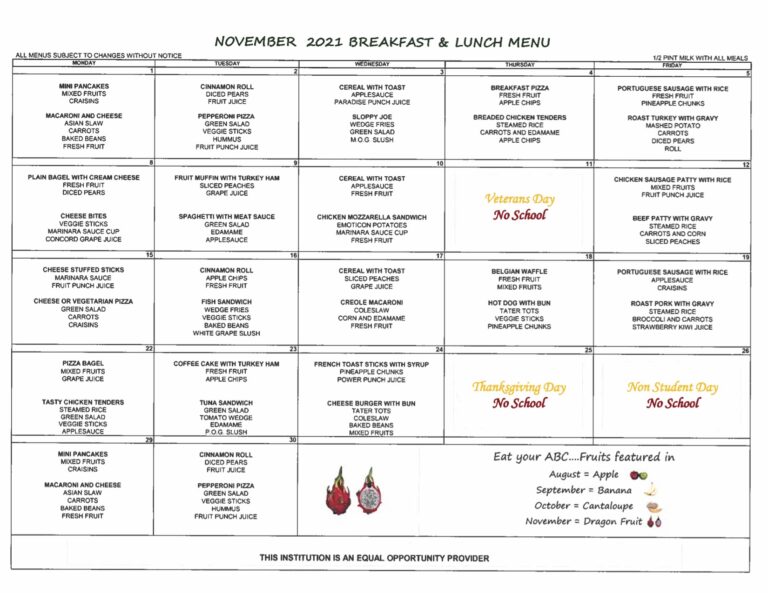 November 2021 Menu