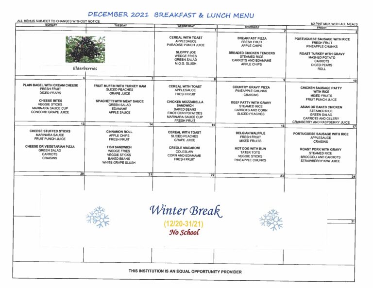 December 2021 MENU