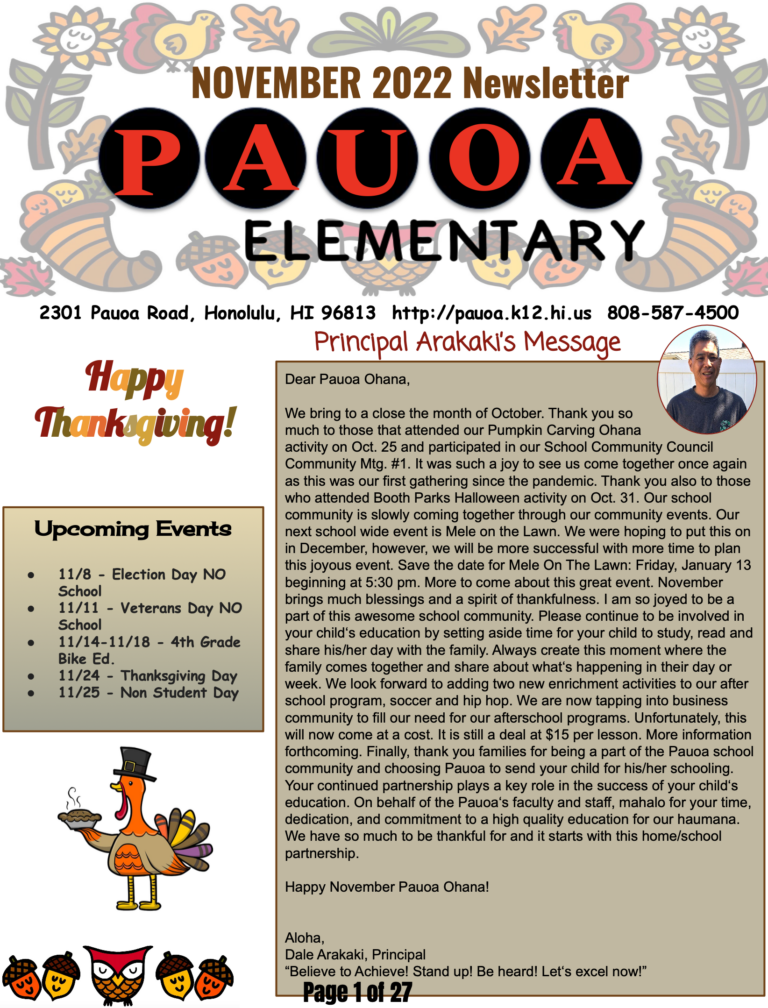 November Newsletter Front Page