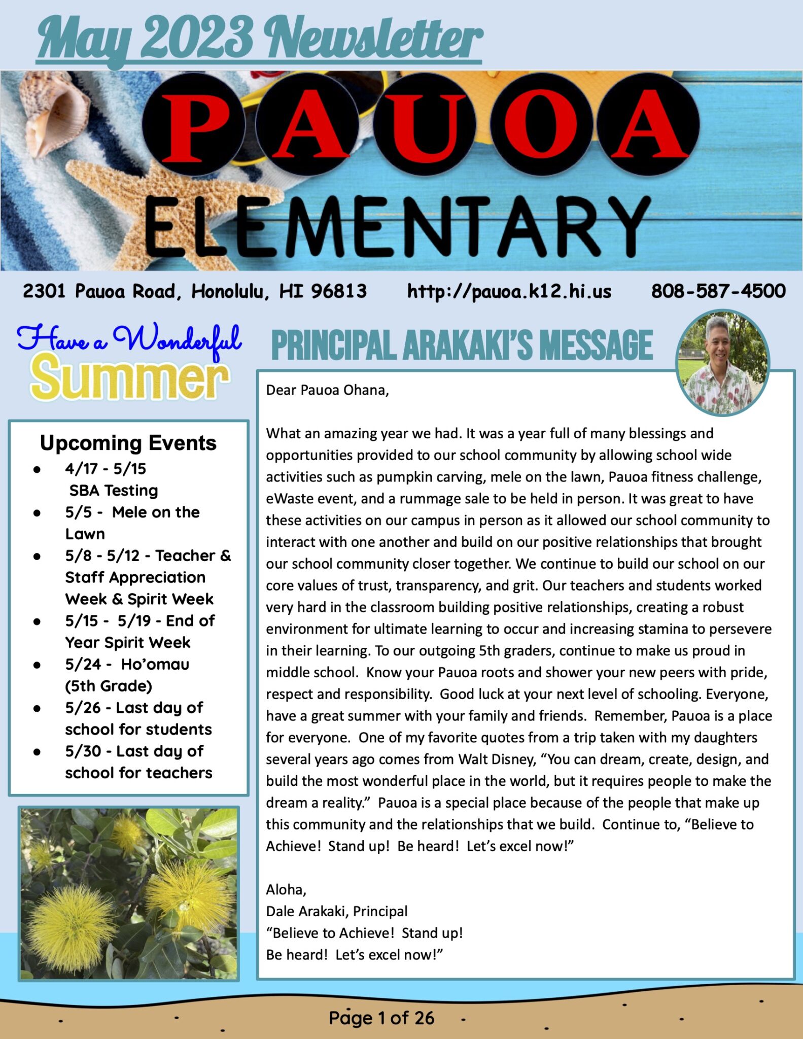 Pauoa Elementary May 2023 Newsletter Pauoa Elementary School