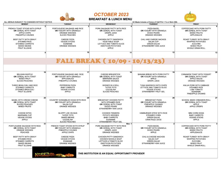 OCT 2023 Menu