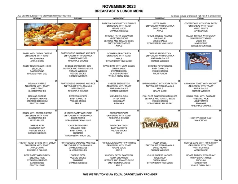 NOV 2023 Menu