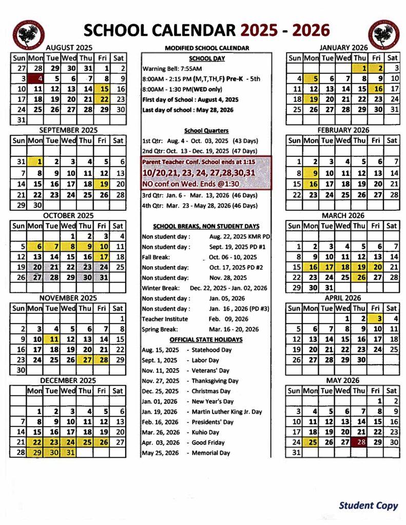 SY 2025 2026 Paoua School Calendar