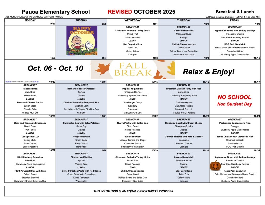 Revised OCT Menu 2025