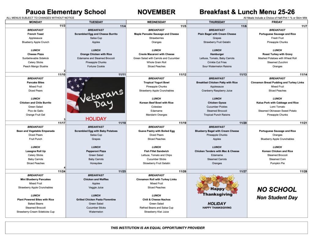 November Cafe Menu 2025