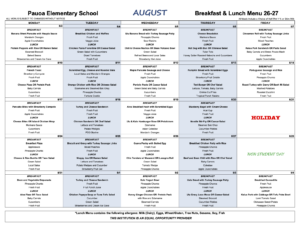 AUGUST 2026 MENU